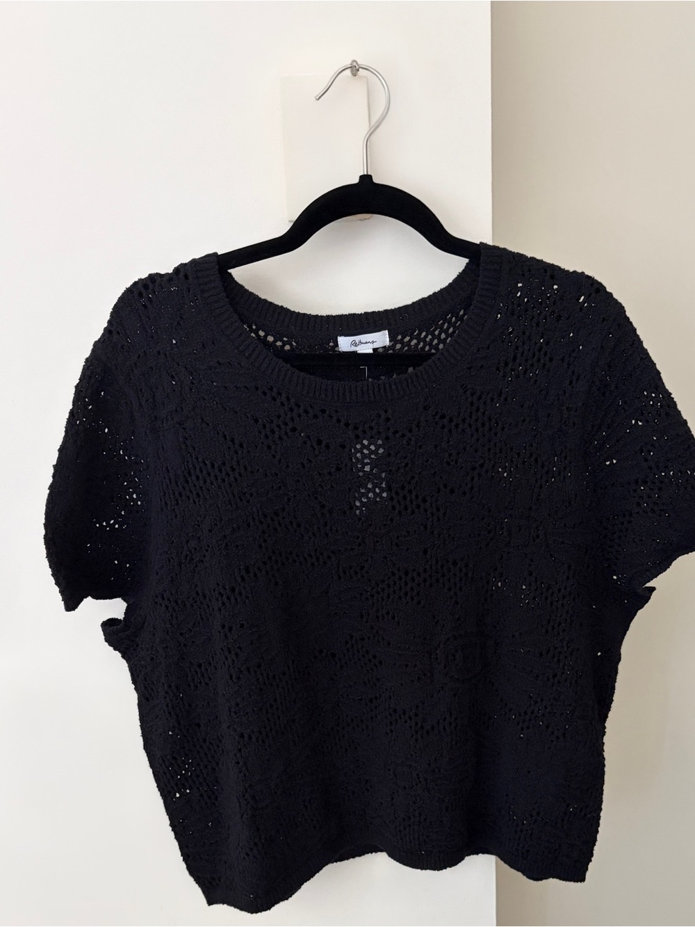 Black Crochet Short-Sleeve Knit Top - Reitmans